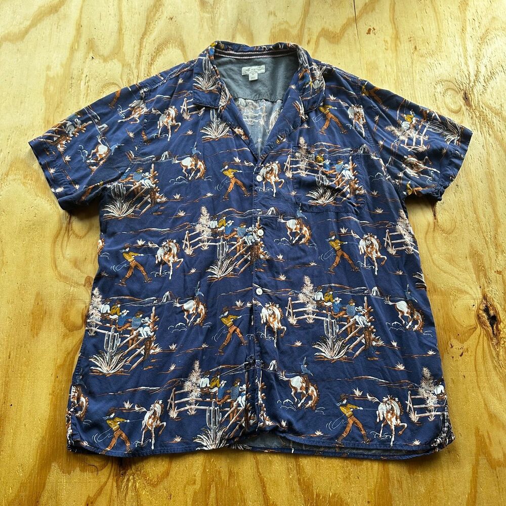 Sun + Stone Cowboy Western Print Short Sleeve Shirt - Size XL